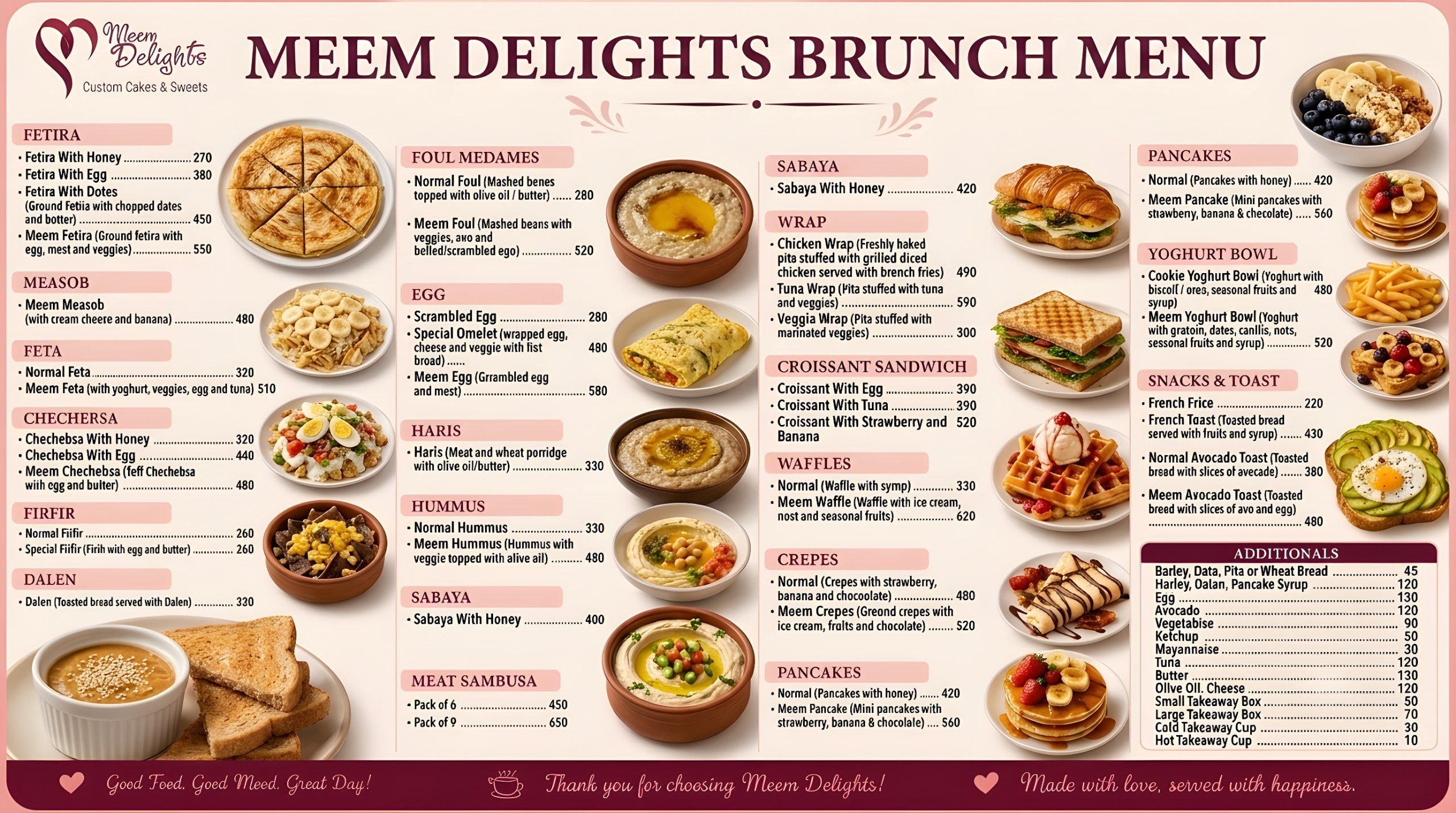 Meem Delights Brunch Menu